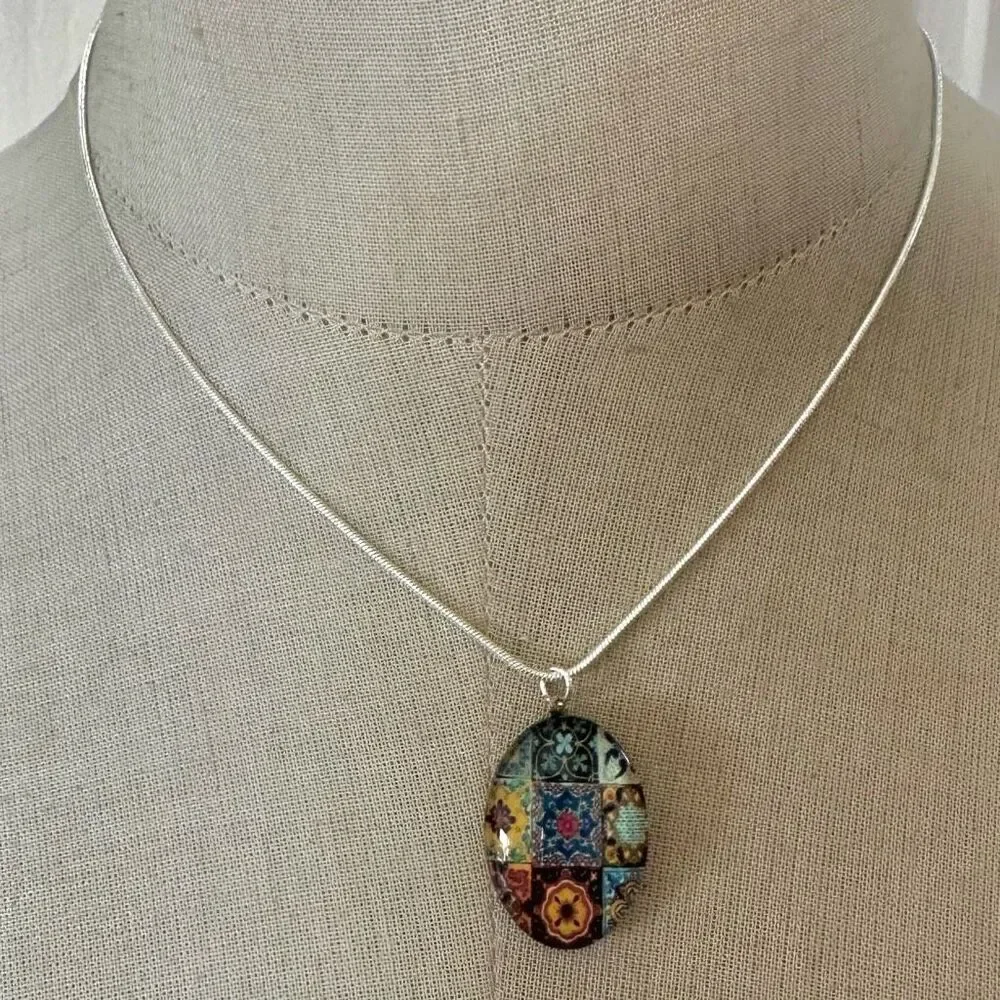 Colorful Tile Mosaic Pendant Necklace or shiny price